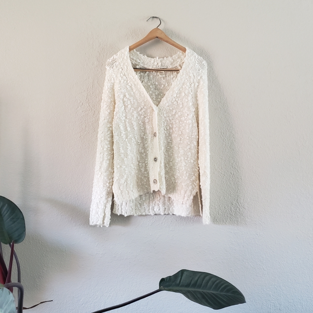 Cotton Emporium Cream Knit Button Up Popcorn Cardigan Sweater Size Medium